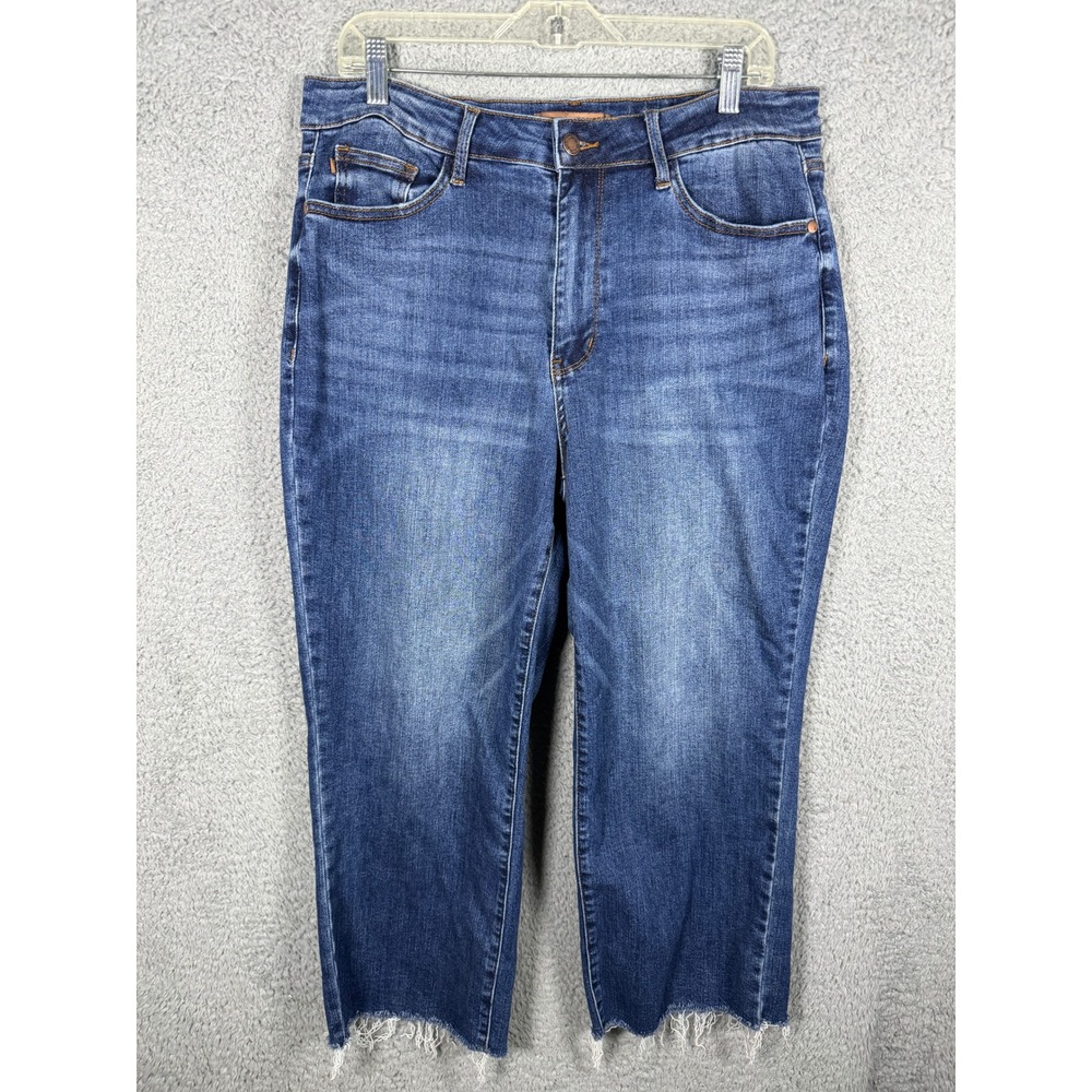 Judy Blue Wide Crop High Rise Raw Hem Jeans Medium Wash JB88873 DK Womens 14W